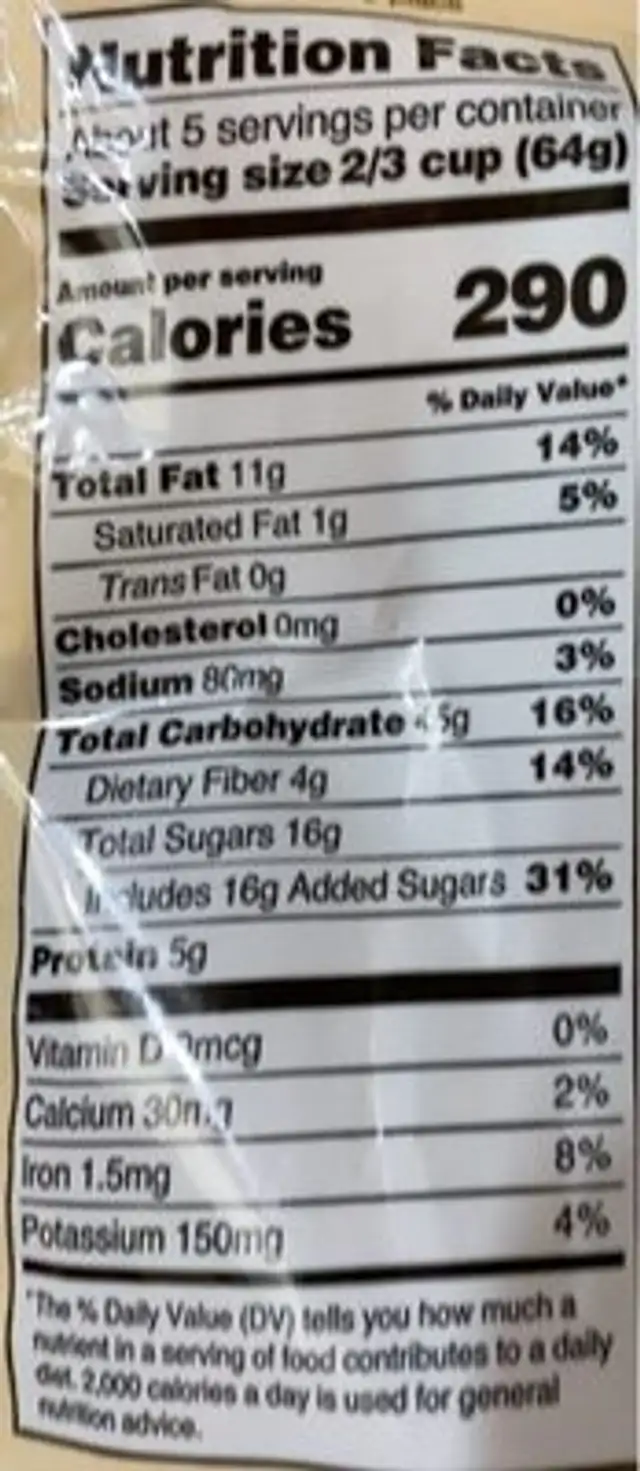 Maple Pecan Granola nutrition facts table