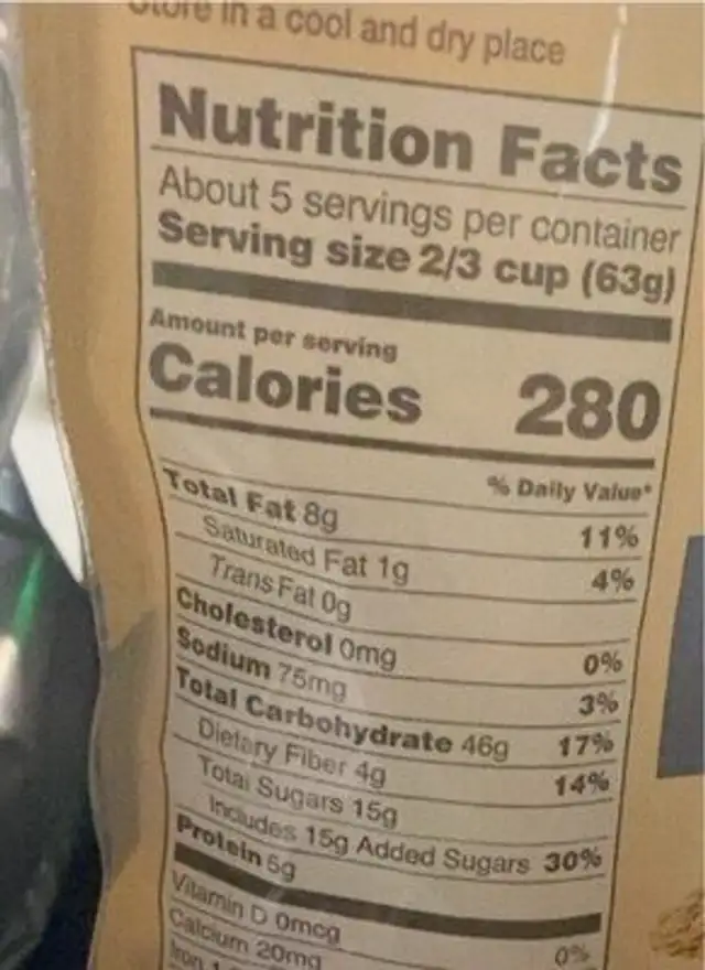 Nature Grove nutrition facts table