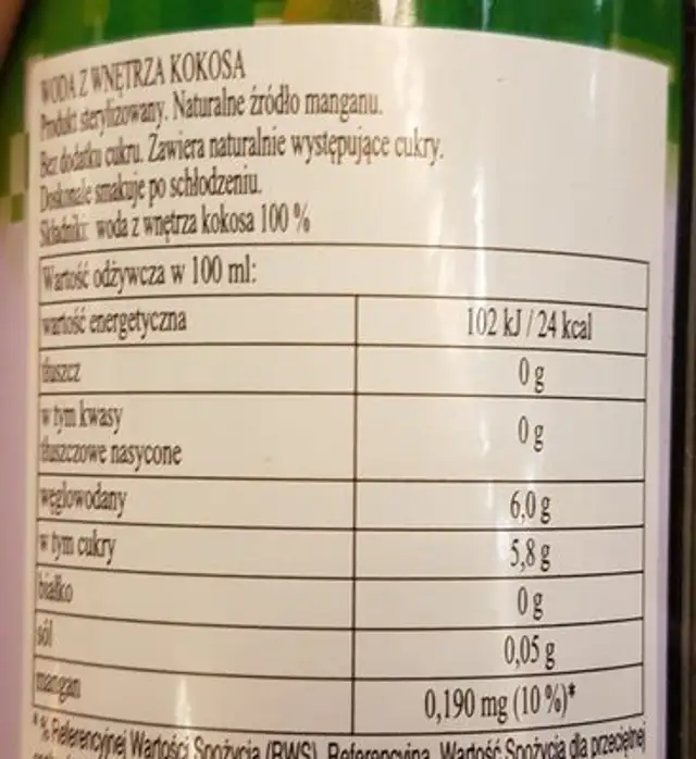 Woda Z Wnätrza Kokosa Puszka ingredients label