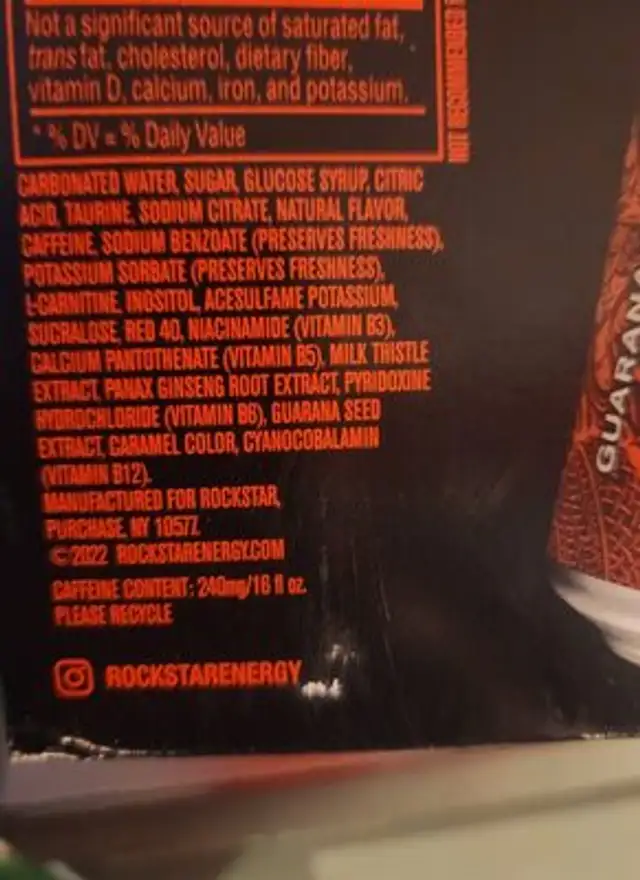 Punched fruit punch flavor energy drink ingredients label
