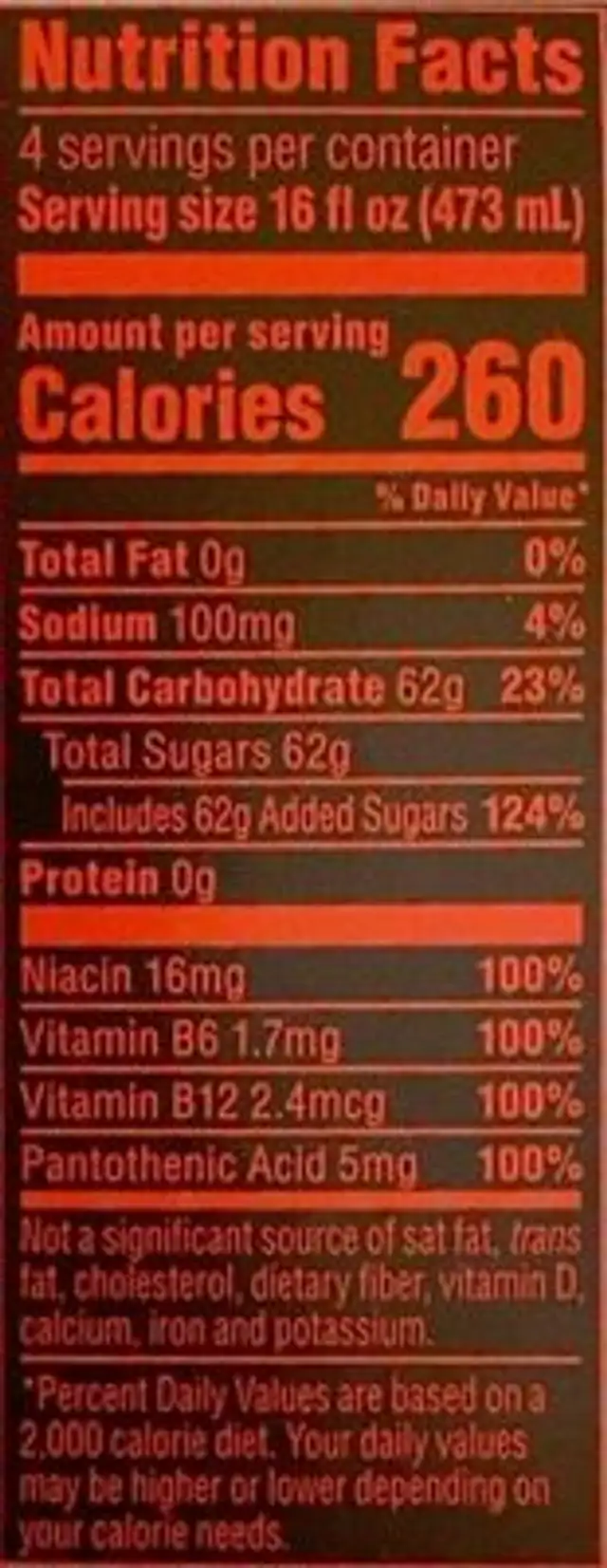 Punched fruit punch flavor energy drink nutrition facts table