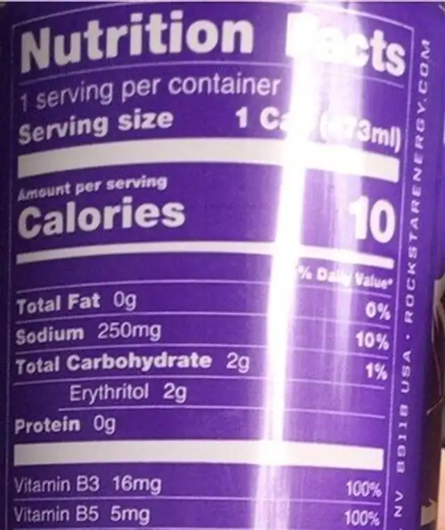 Pure zero grape energy drink nutrition facts table