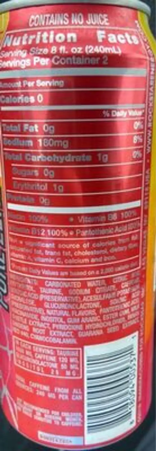 Pure zero tangerine mango guava strawberry flavored nutrition facts table