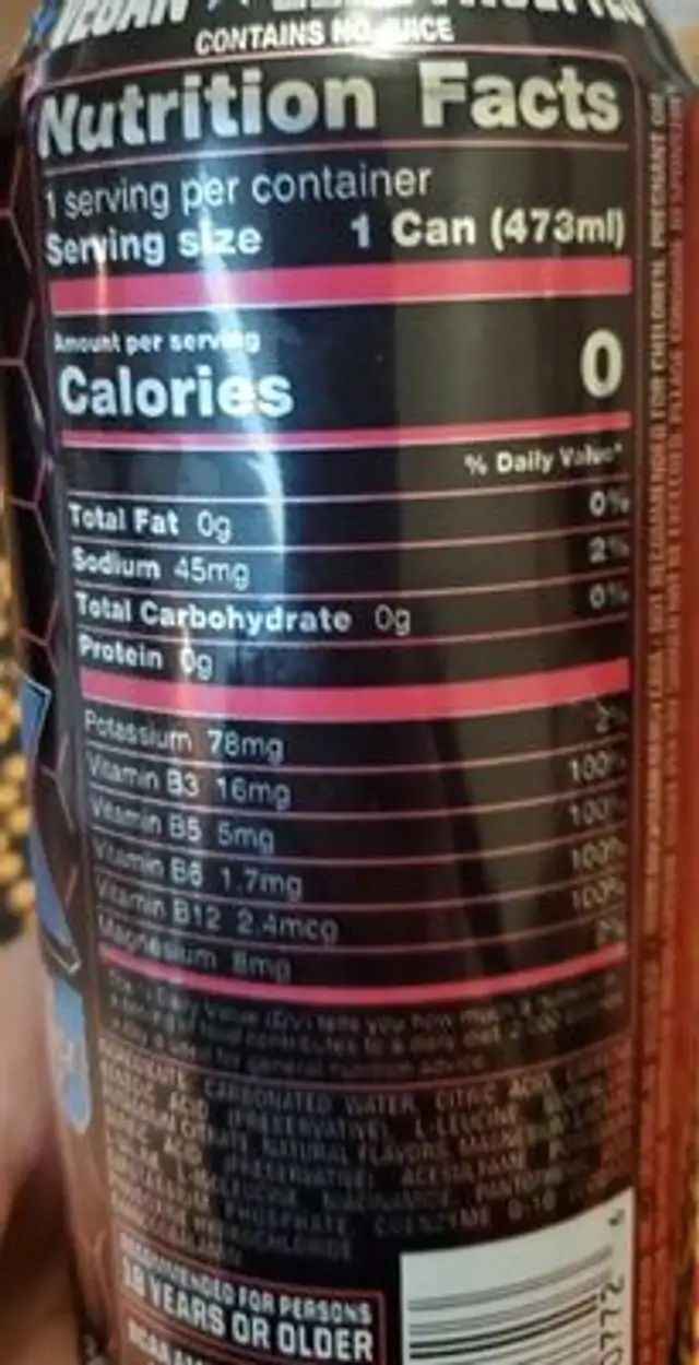 Blue Raz Rockstar nutrition facts table