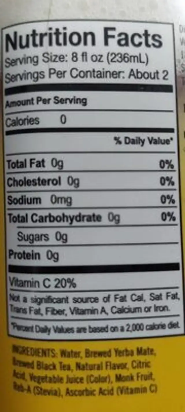 Tea of a kind pineapple coconut yerba mate real brewed tea nutrition facts table