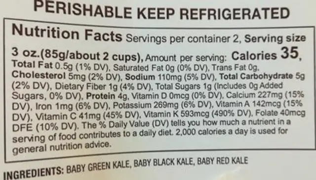 Baby scarlet blend nutrition facts table