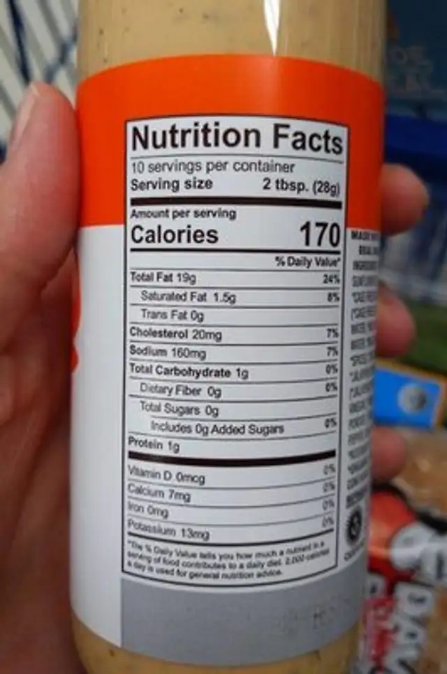 Buffalo Ranch nutrition facts table