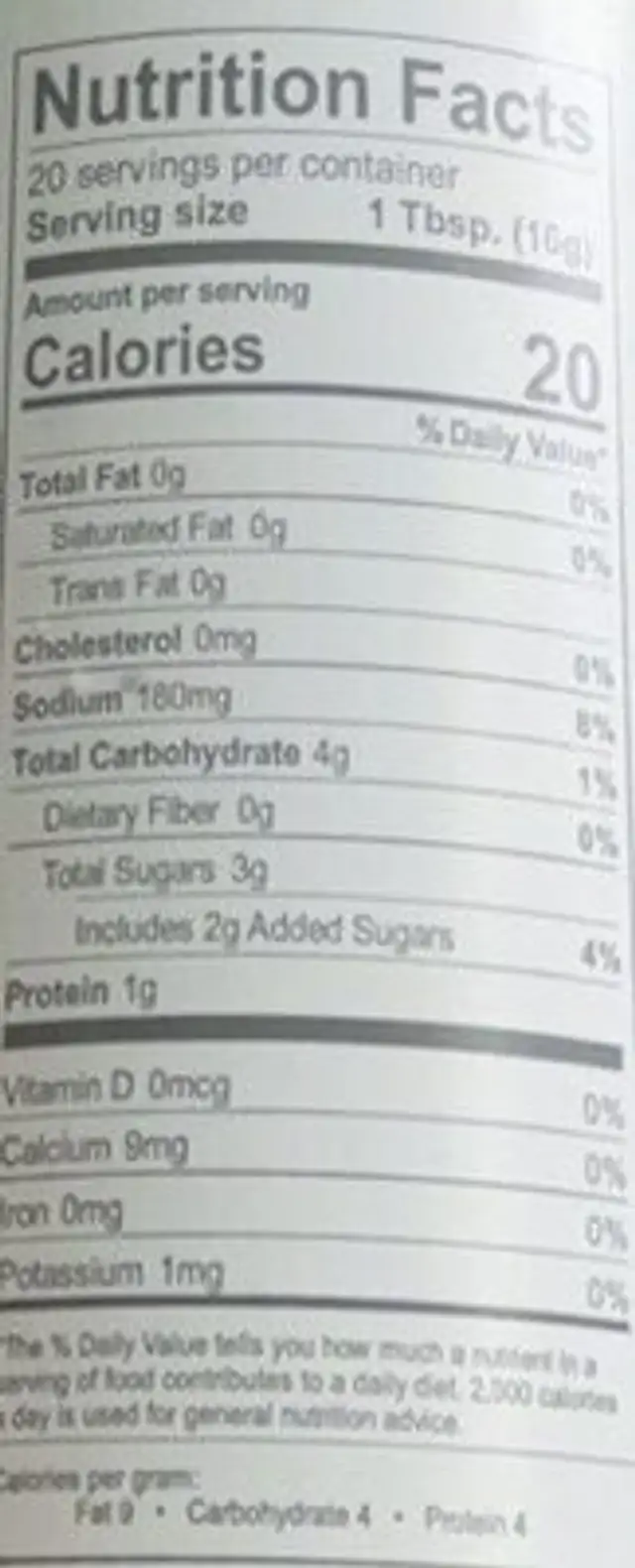 Honey bbq nutrition facts table