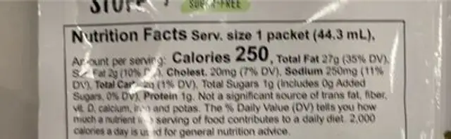 Organic creamy goddess dressing nutrition facts table