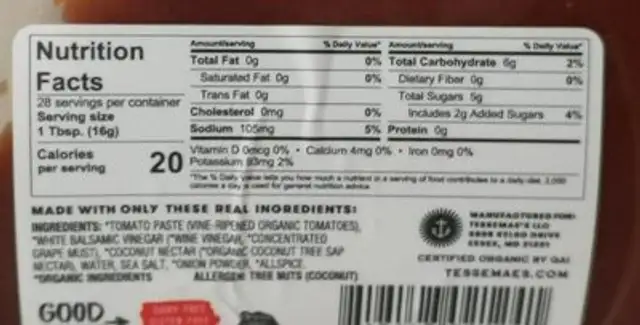 Classic Ketchup nutrition facts table