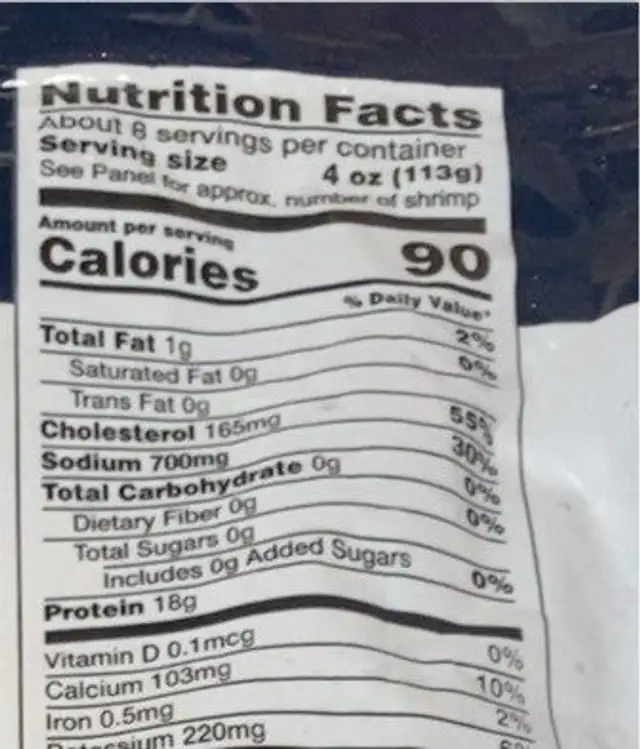 Shrimp nutrition facts table