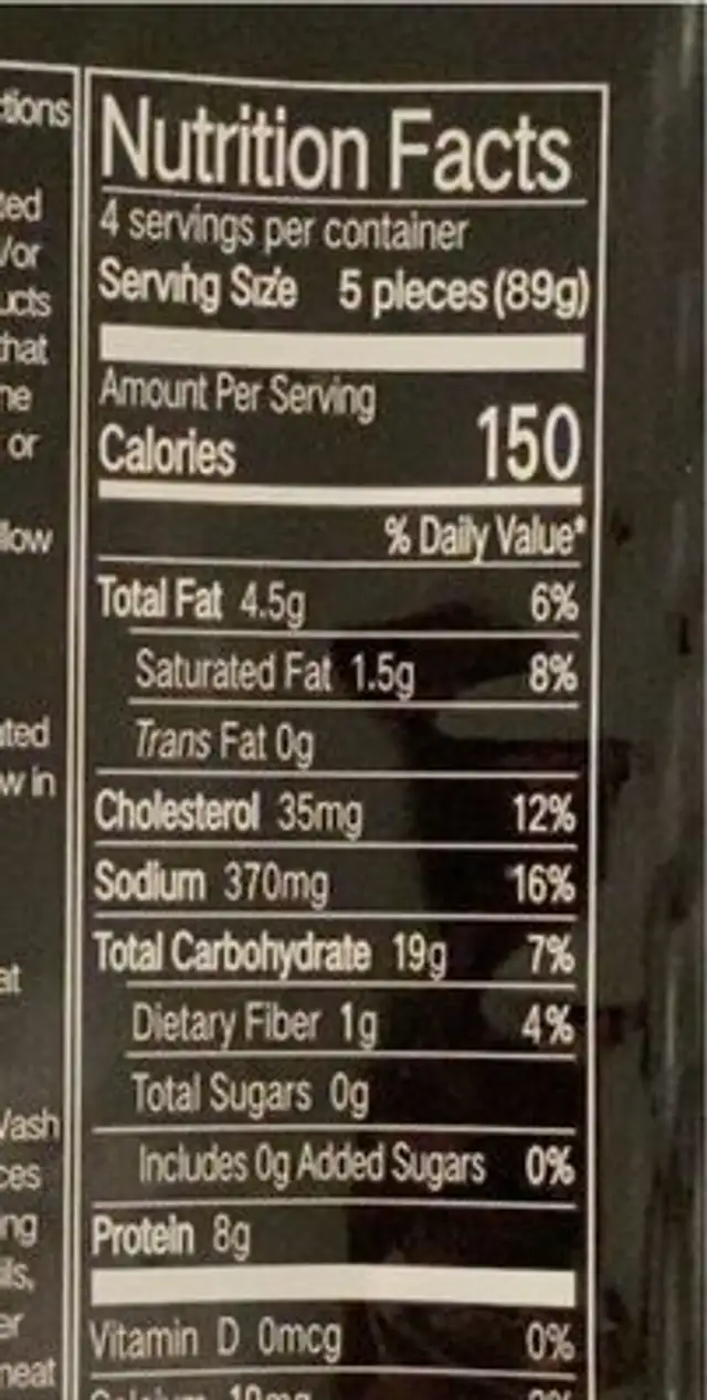 Shrimp Supreme Dumpling nutrition facts table