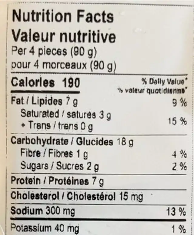 Pork soup dumpling nutrition facts table