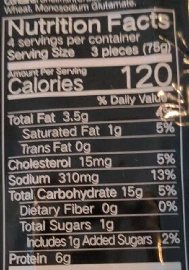 Pork and Crab Meat Soup Dumpling nutrition facts table