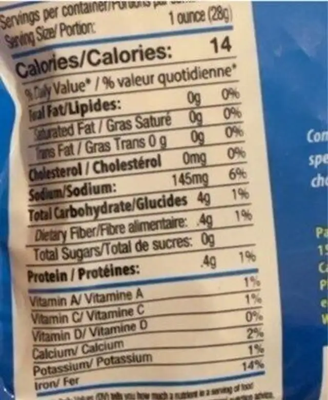 Sea Moss nutrition facts table