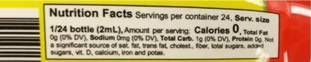 Liquid drink enhancer nutrition facts table