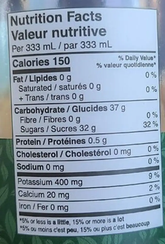 Reset Regain cold pressed juice nutrition facts table