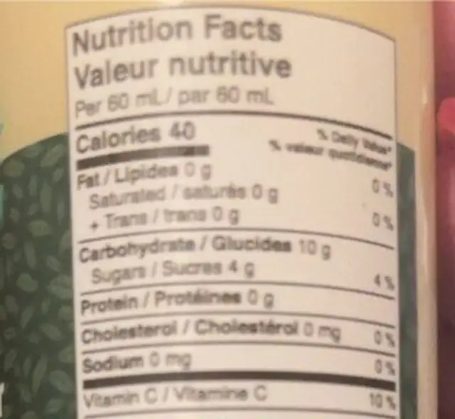 immune elixir nutrition facts table