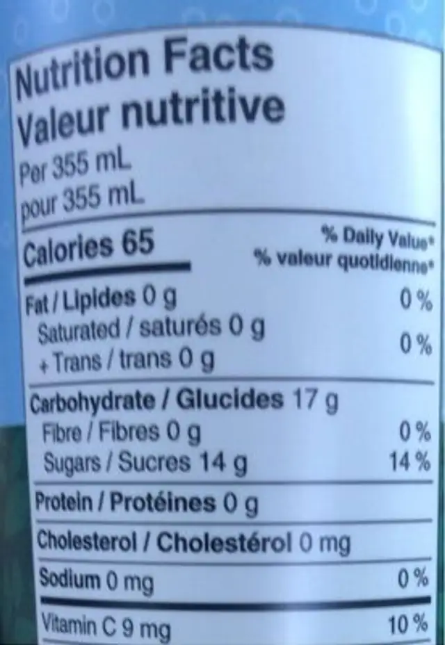 superfood blue sparkling lemonade nutrition facts table