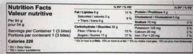 Blueberry bites nutrition facts table