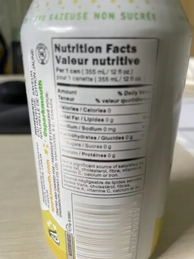 Lemon naturally flavoured spring water nutrition facts table
