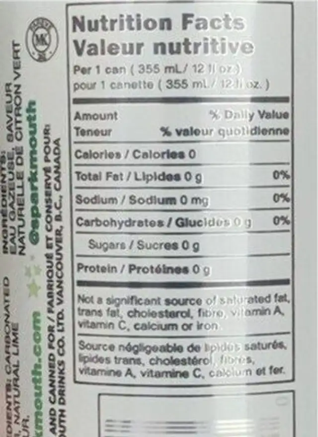 unsweetened sparkling water: lime nutrition facts table