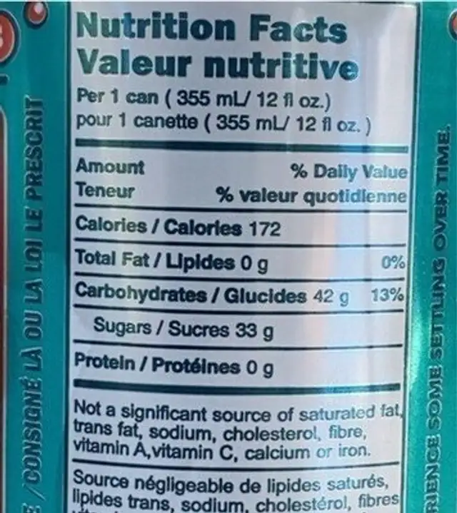 Root Beer nutrition facts table