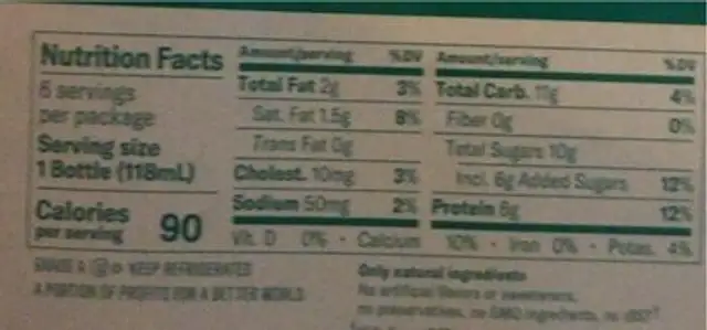 Little Chobani Probiotic Kids Shake nutrition facts table