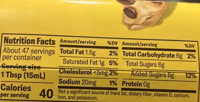Coffee Creamer Cookie Dough nutrition facts table