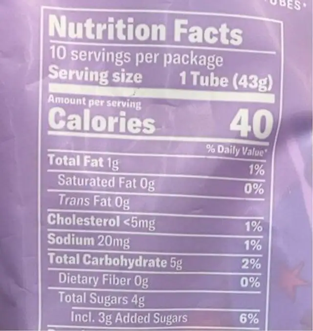 Gimmies super mixed berry rocket low fat yogurt tubes nutrition facts table