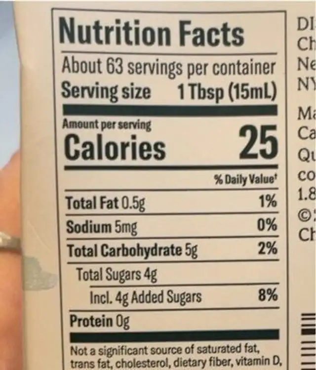 Chobani Oat Peppermint Mocha Coffee Creamer nutrition facts table