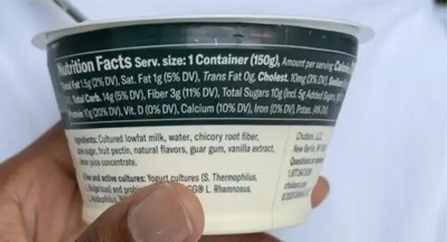 Chobani Probiotic nutrition facts table