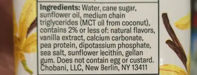 Coffee Creamer - French Vanilla ingredients label
