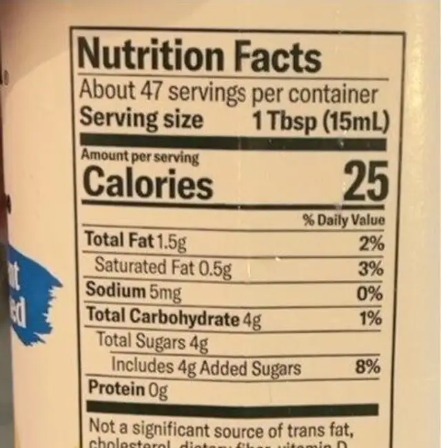 Coffee Creamer - French Vanilla nutrition facts table