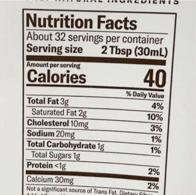 Chobani half and half nutrition facts table