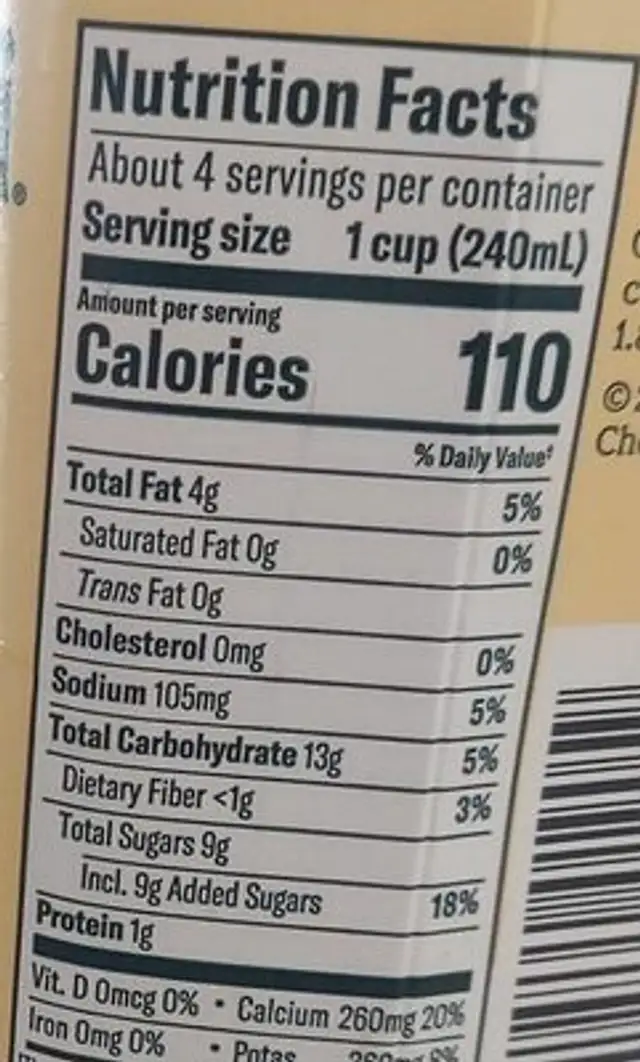 Oat horchata nutrition facts table