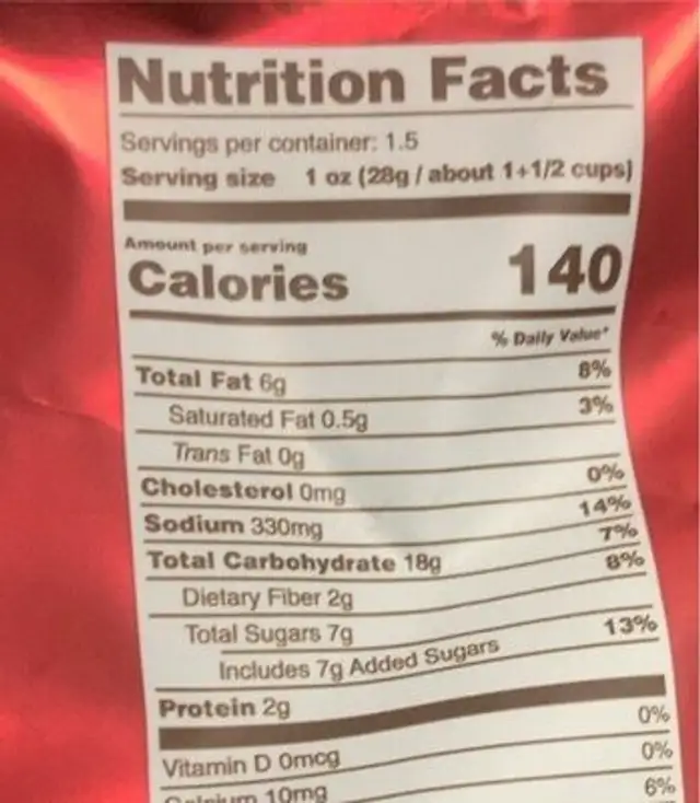 Jalapeño Popper Kettle Corn nutrition facts table