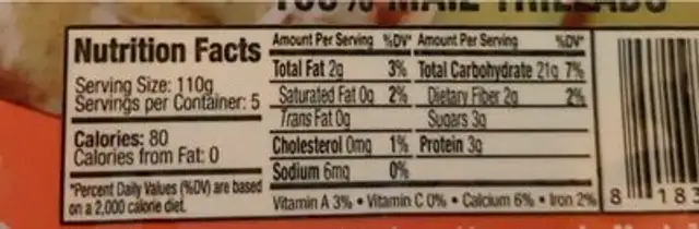 Arepas colombianas nutrition facts table