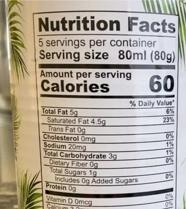 Coconut milk nutrition facts table