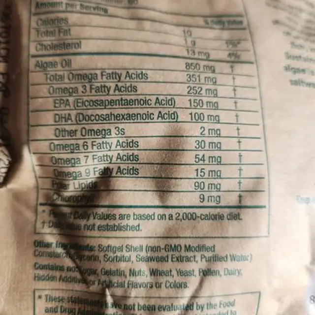 Omega-3 EPA + DHA ingredients label