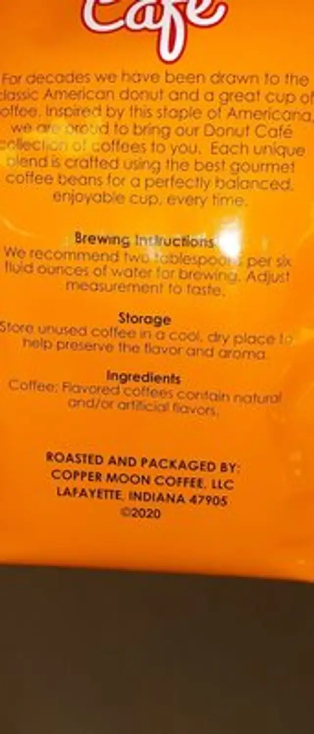 donut cafe pecan pie ingredients label