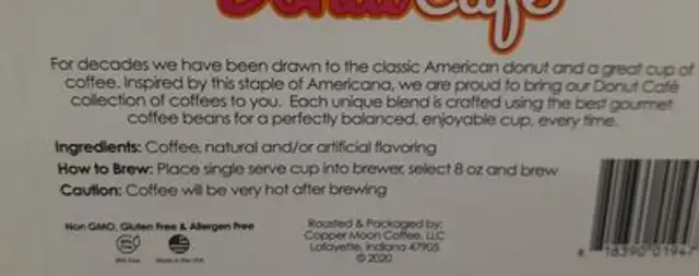 Donut Cafe Flavoe Pack ingredients label