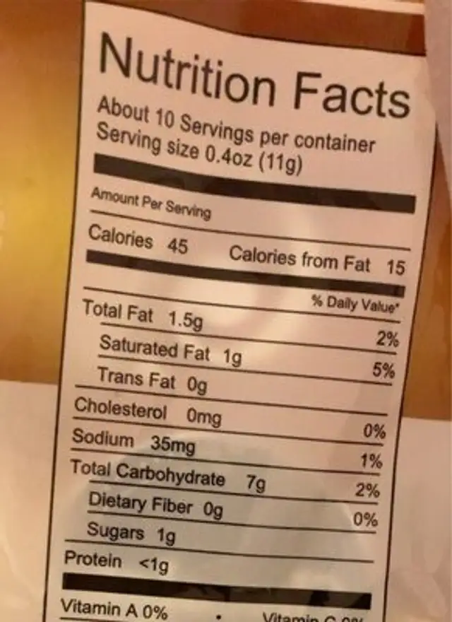 Kim’s Mini Pop nutrition facts table
