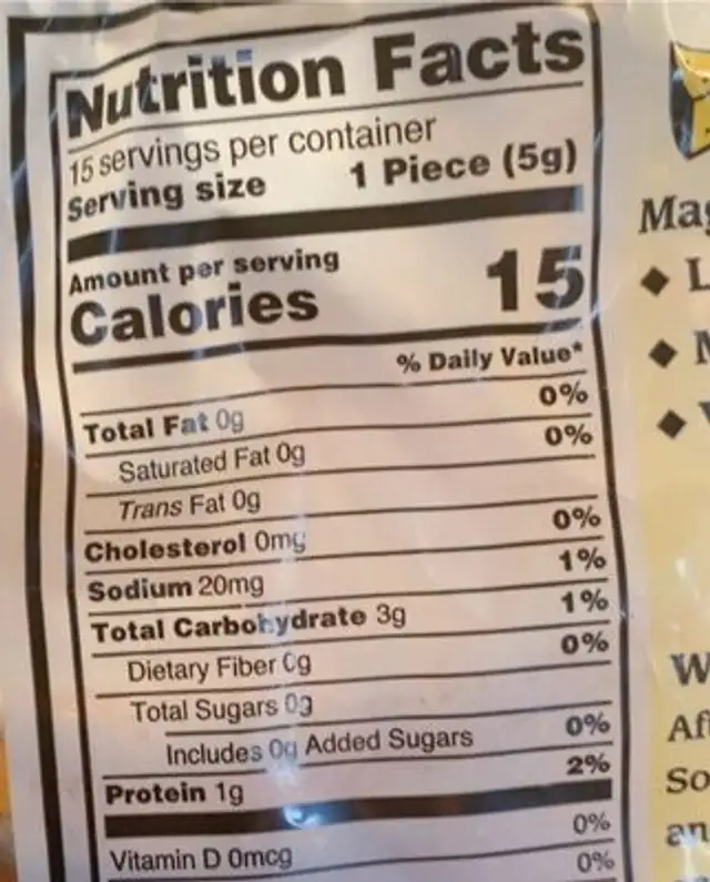 Magic Pop nutrition facts table