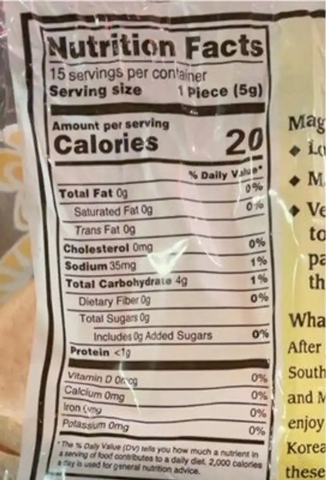 Kim’s Magic Pop nutrition facts table