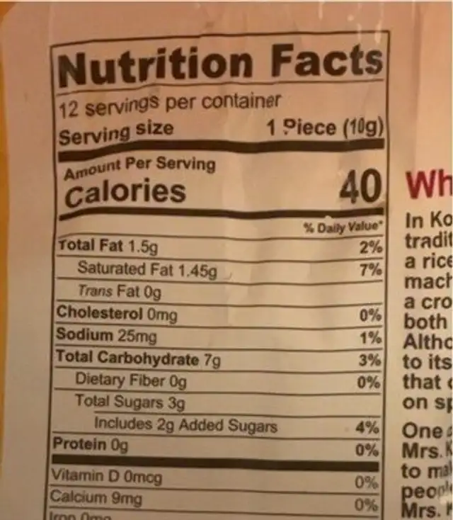 Salted Caramel nutrition facts table