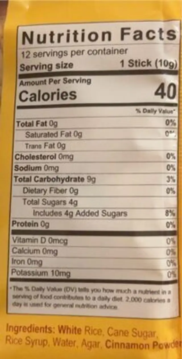 Crunchy rice rolls nutrition facts table