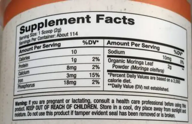 Moringa Leaf nutrition facts table