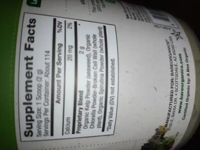Marine Greens ingredients label