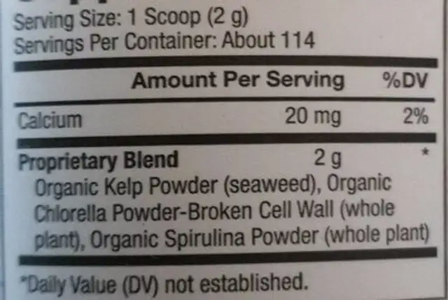 Marine Greens nutrition facts table